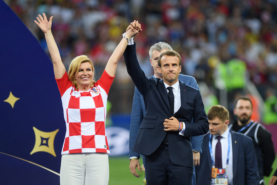 Kolinda Grabar Kitarovic y Emmanuel Macron en Rusia 2018