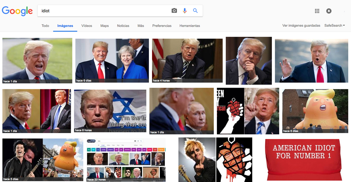 Trump = idiot en Google