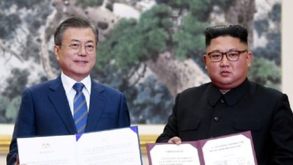 Los líderes Moon Jae-in y Kim Jong-un