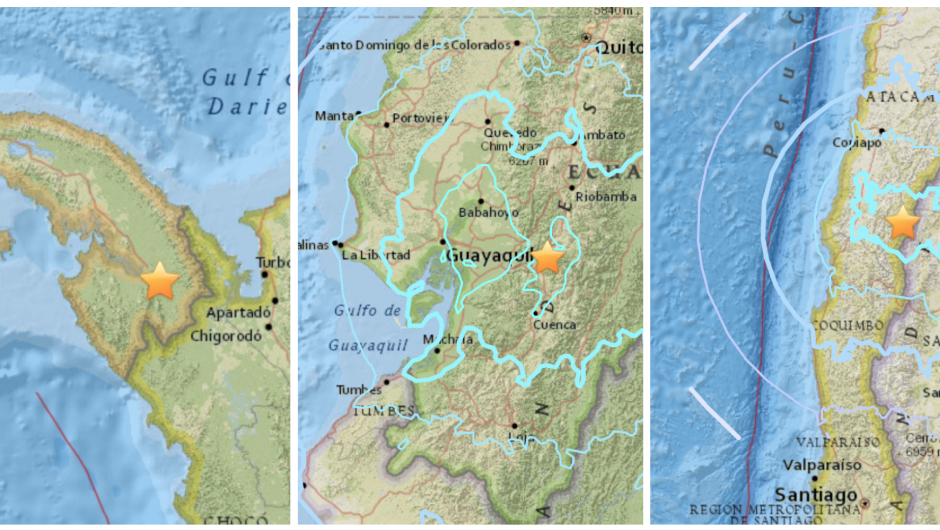 Cadena de sismos en Panamá, Ecuador y Chile