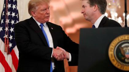 President Donald Trump shakes hands with Judge Brett Kavanaugh his Supreme Court nominee, in the East Room of the White House, Monday, July 9, 2018, in Washington. (0