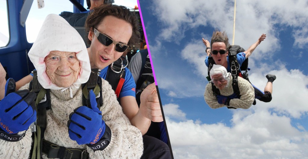 Hell Yeah! Esta viejita de 102 años es la persona más grande en aventarse de un paracaídas