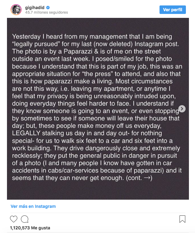 El colmo: Demandan a Gigi Hadid por subir una foto suya a Instagram