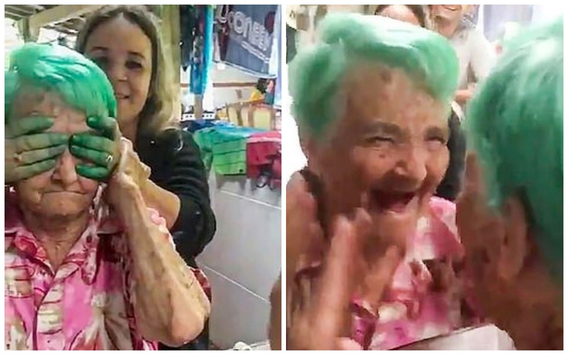 La abuelita que grita al ver su cabello teñido por primera vez