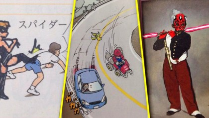 Japoneses dibujan sobre libros de texto