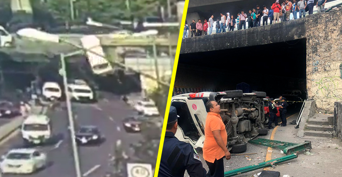 Combi con pasajeros cae de puente de periférico en Naucalpan; deja 5 personas heridas