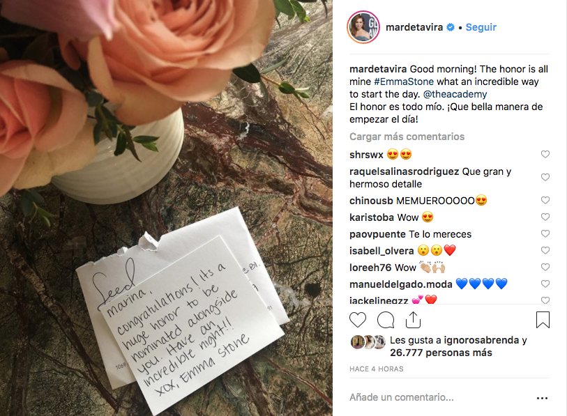 Este fue el gran gesto que Emma Stone tuvo con Marina de Tavira antes de los Oscar 2019