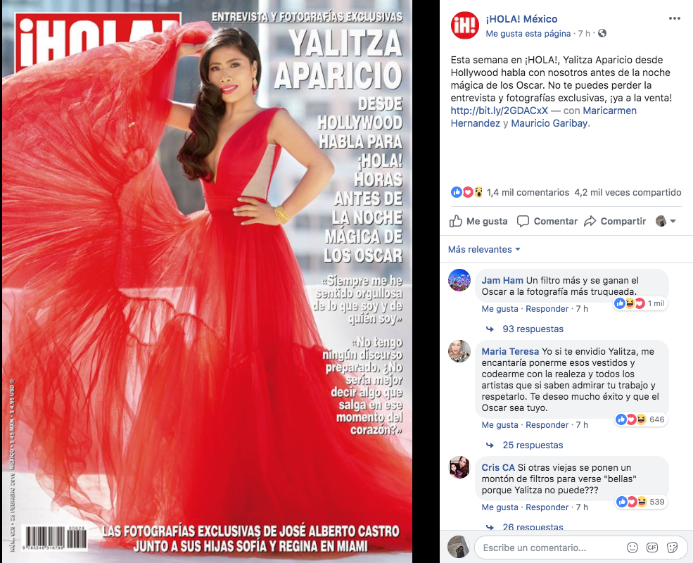 A la revista ¡Hola! se le pasa la mano con el Photoshop a Yalitza Aparicio y así reaccionó la gente