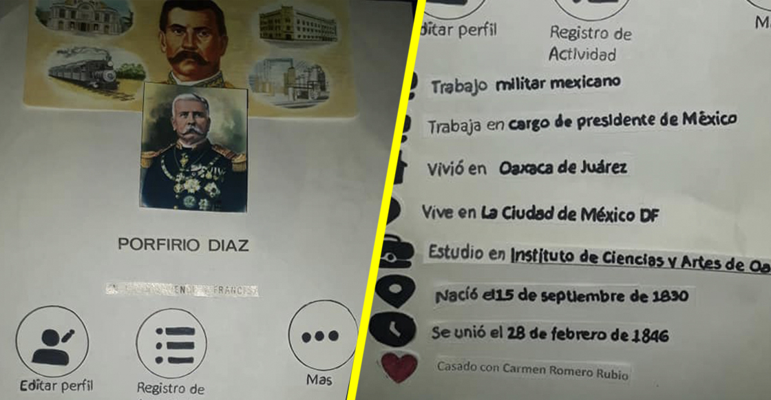 Creatividad nivel: Un niño de primaria hizo la biografía de Porfirio Díaz como un perfil de Facebook