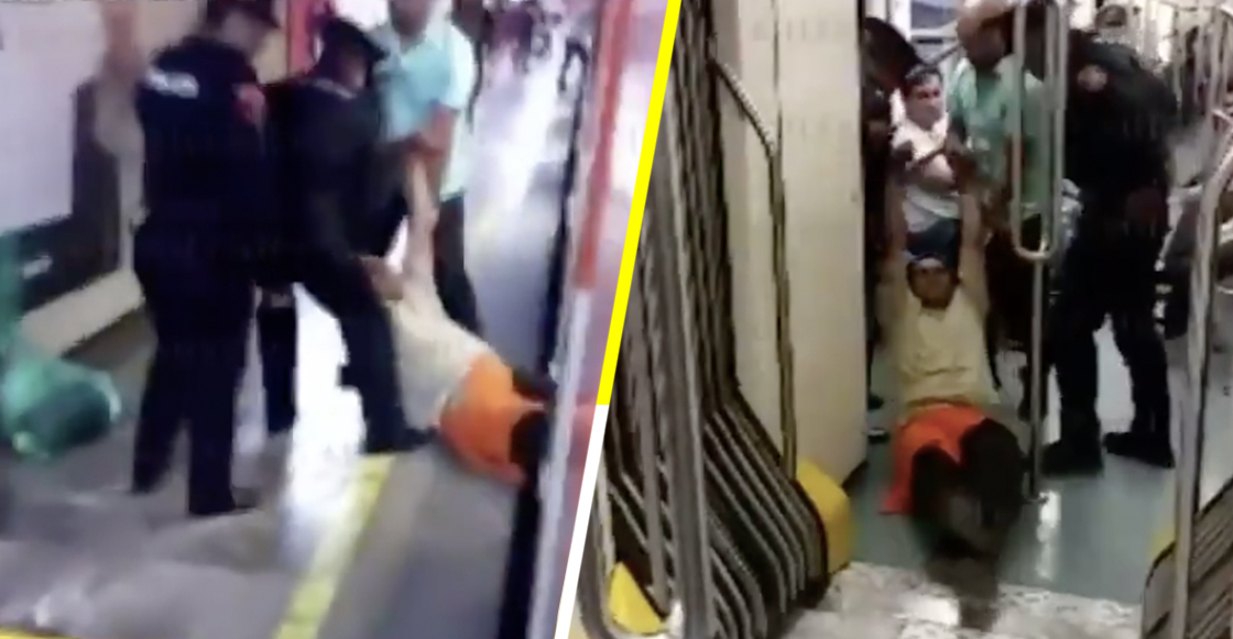 Cero y van dos: Hombre convulsiona en el metro y policías lo sacan a rastras del vagón