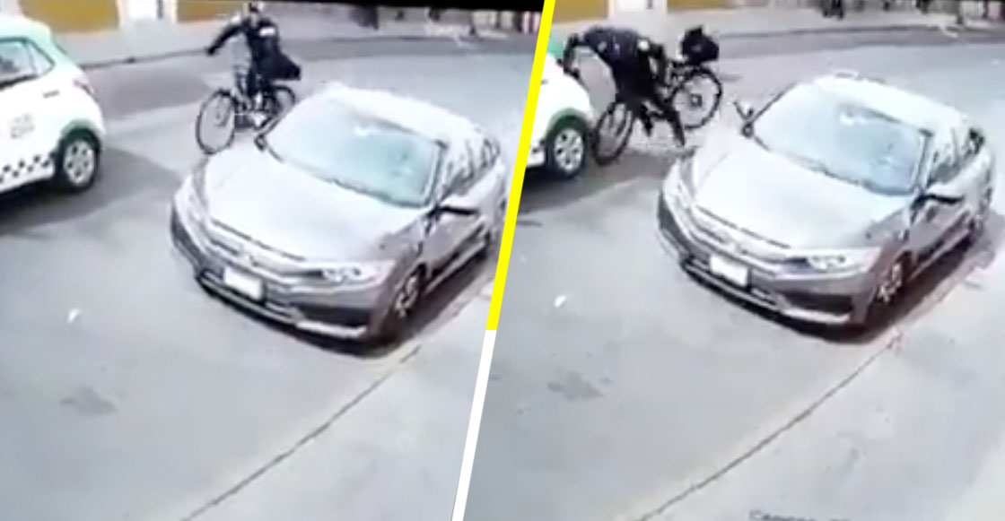 Ándele: Por ir viendo a una mujer, policía estampa su bicicleta contra un coche