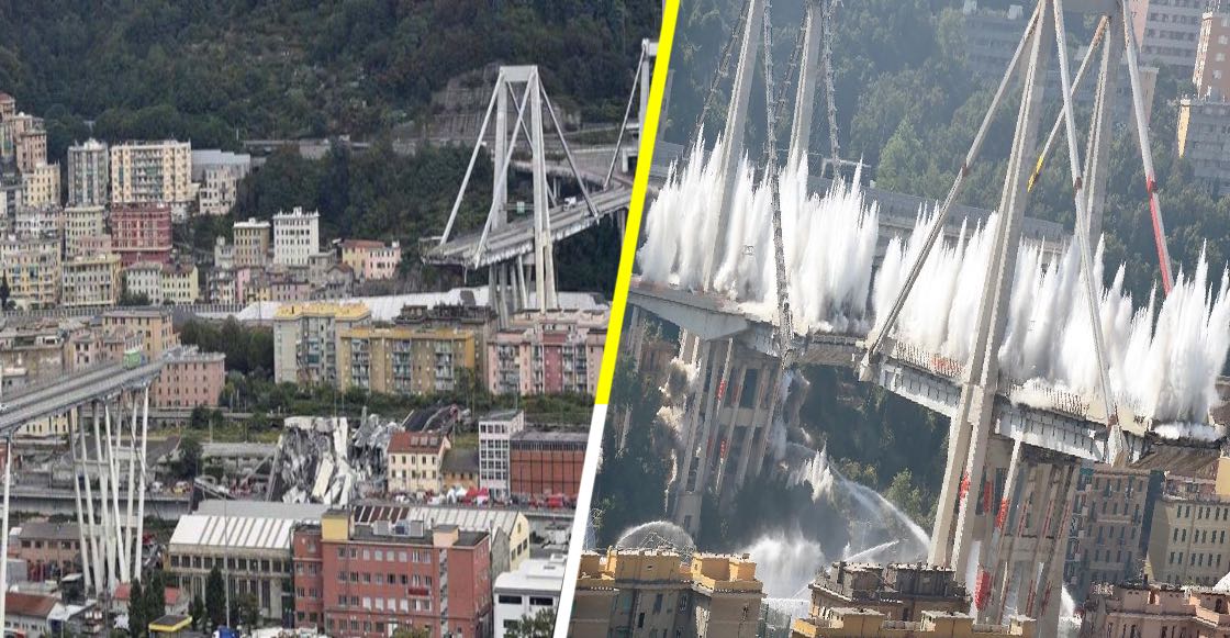 Así se vio la impresionante demolición del Puente Morandi en Génova