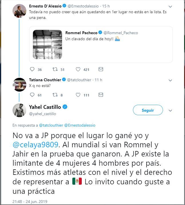 Yahel Castillo se agarró a 'tuitazos' con Ernesto D'Alessio por convocados a Juegos Panamericanos 