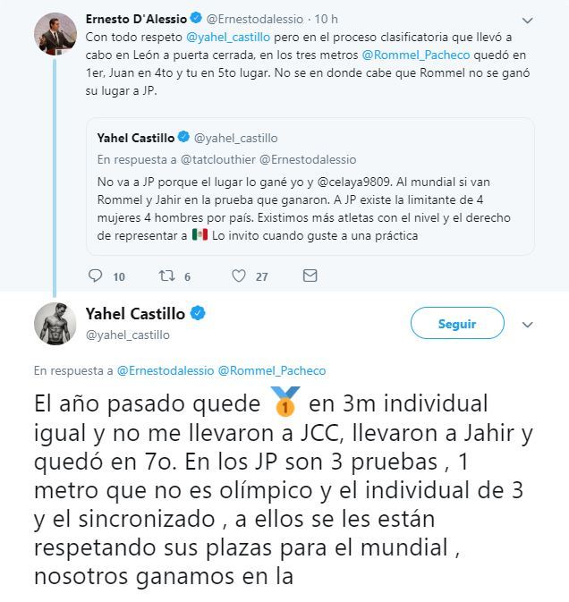 Yahel Castillo se agarró a 'tuitazos' con Ernesto D'Alessio por convocados a Juegos Panamericanos 