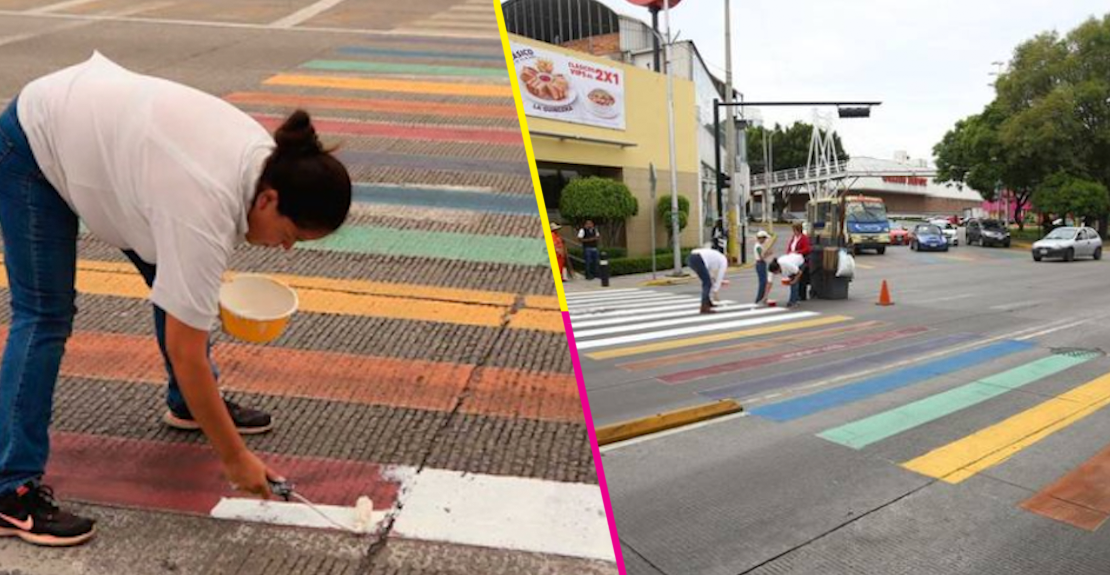 Y en Puebla, grupo provida repinta de blanco el paso peatonal que tenía los colores LGBTI