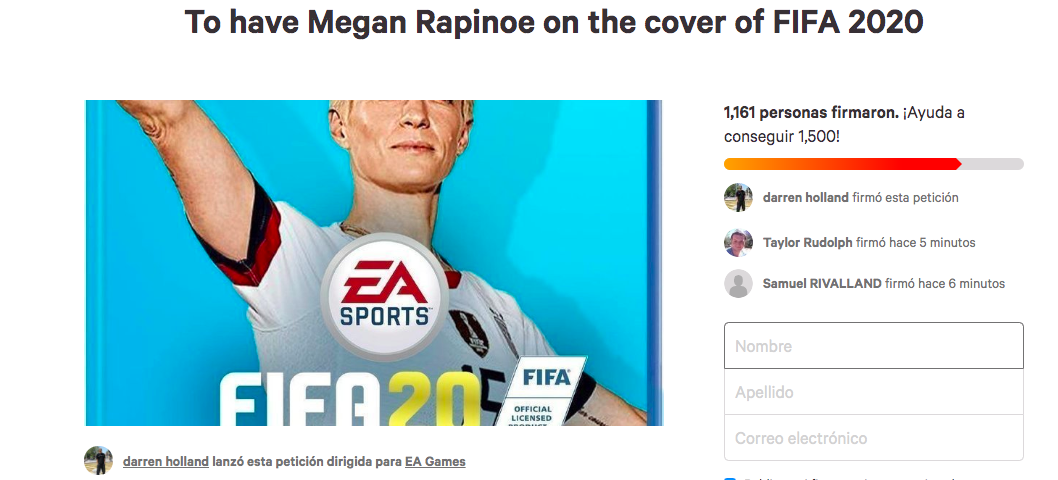 Proponen a Megan Rapinoe como la nueva portada del FIFA 20
