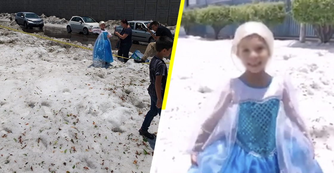 Niña se disfraza de Elsa y aprovecha la granizada en Jalisco para hacerse una sesión de fotos