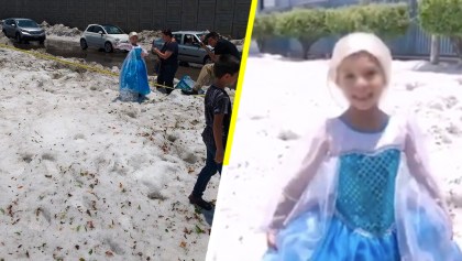 Niña se disfraza de Elsa y aprovecha la granizada en Jalisco para hacerse una sesión de fotos