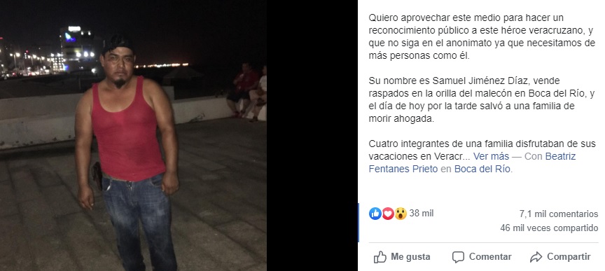 Salvador Jiménez vende raspados en Veracruz y salvó a una familia de morir ahogada