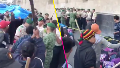 Y en Palacio Nacional, manifestantes arremeten contra policías miliares
