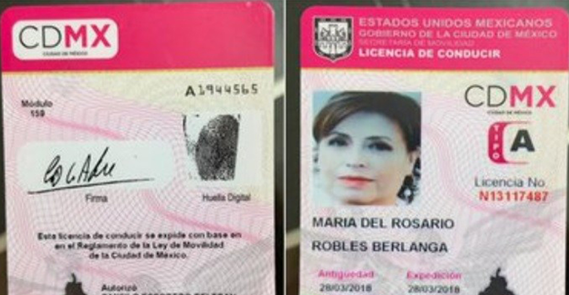 La licencia de conducir falsa que la FGR presentó para que le dieran prisión preventiva a Rosario Robles.