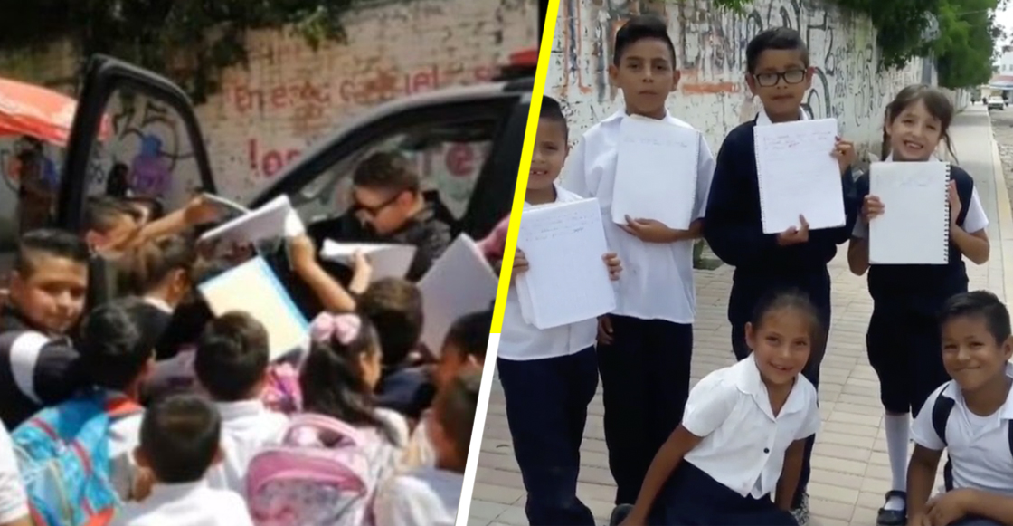 AAAAW: Un policía regala autógrafos y dedicatorias a niños de una primaria en Guanajuato