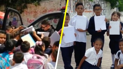 AAAAW: Un policía regala autógrafos y dedicatorias a niños de una primaria en Guanajuato