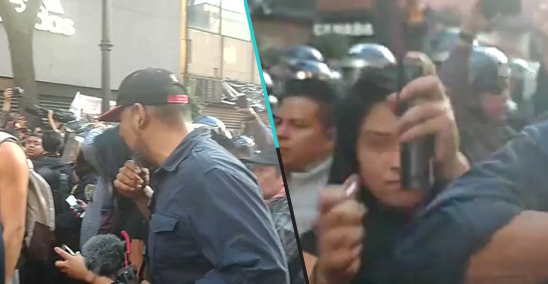 ¿Por? Mujer es captada intentando prender fuego a reportero durante marcha del 2 de octubre