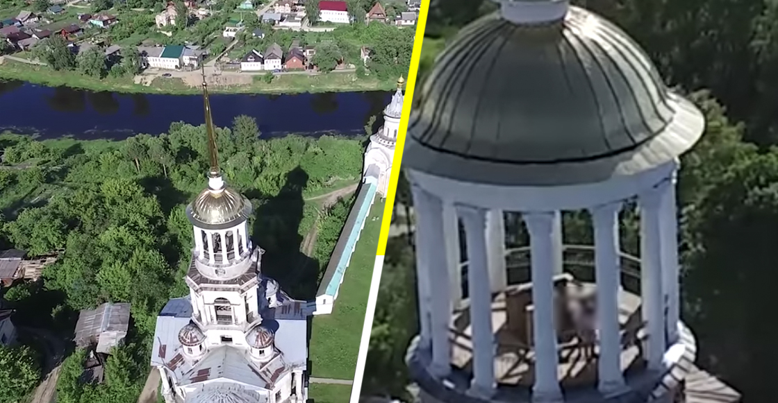 Un mundo nos vigila: Drone capta a pareja echando pasión en una iglesia