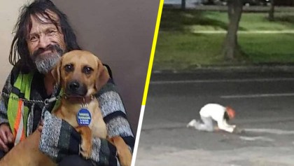 Hombre en situación de calle llora a su perrito atropellado e internet se une para ayudarlo