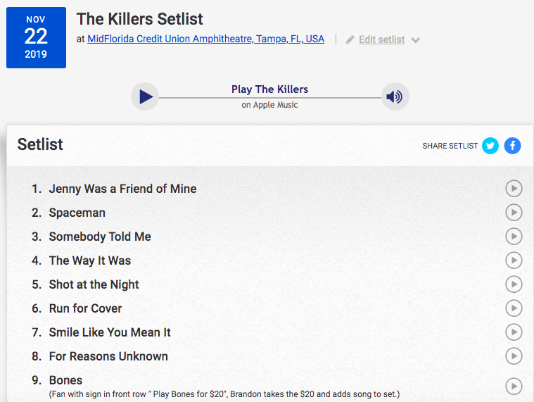 ¡Qué ofertón! Fan ofrece a Brandon Flowers 20 dólares por tocar "Bones" en concierto de The Killers