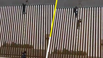 100% real: Con ayuda de una escalera migrantes logran brincar muro de Trump