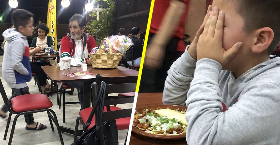 Niño le compra unos tacos a un viejito que tenía hambre y se pone a llorar