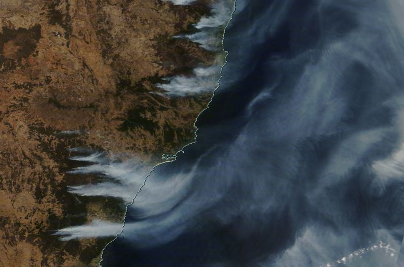 Así se ven los terribles incendios forestales en Australia desde el espacio