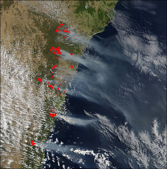 Así se ven los terribles incendios forestales en Australia desde el espacio
