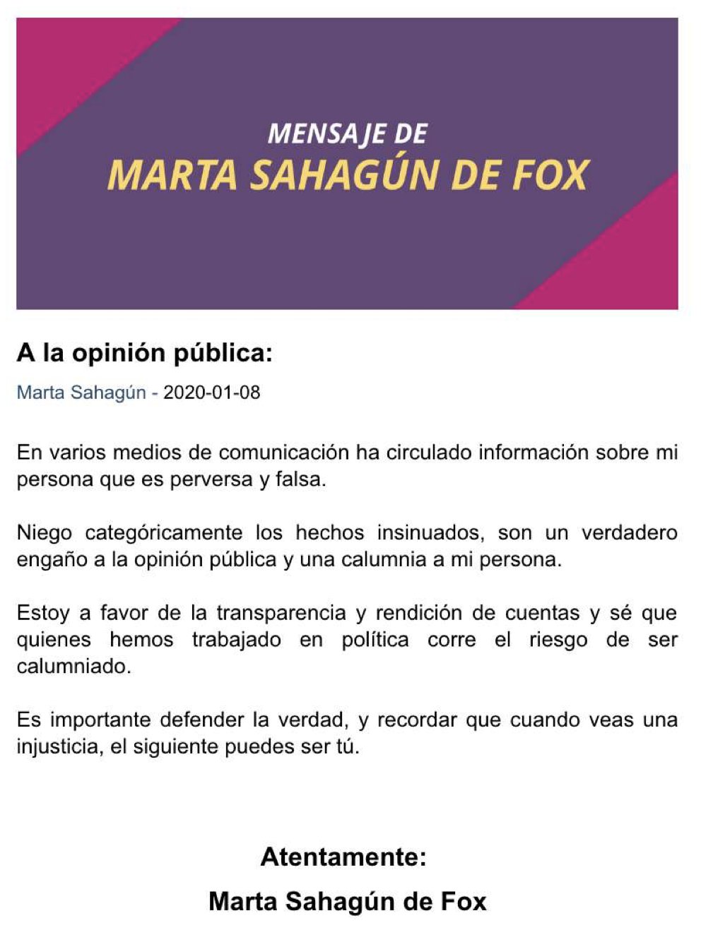 Marta Sahagún niega vínculos con Legionarios de Cristo, "es una calumnia" Marta Sahagún niega vínculos con Legionarios de Cristo, "es una calumnia"