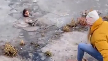 Amor sin límites: Mujer salta a un lago congelado para rescatar a su perro