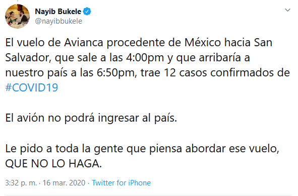 Presidente de El Salvador afirma que vuelo mexicano llevaba 12 contagiados de coronavirus; Ebrard responde