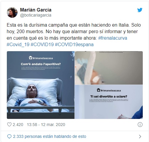 La impactante campaña para concienciar a los italianos de que deben quedarse en casa por coronavirus 