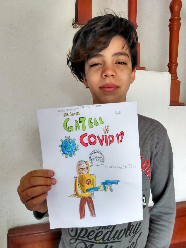 "Lo admiro mucho": Un niño de 9 años nos habla sobre su dibujo de López-Gatell contra el coronavirus