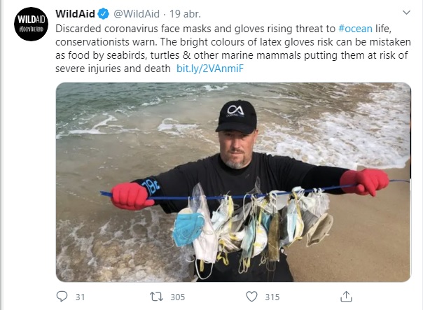 No solo los popotes: Los guantes y tapabocas están llegando a los océanos