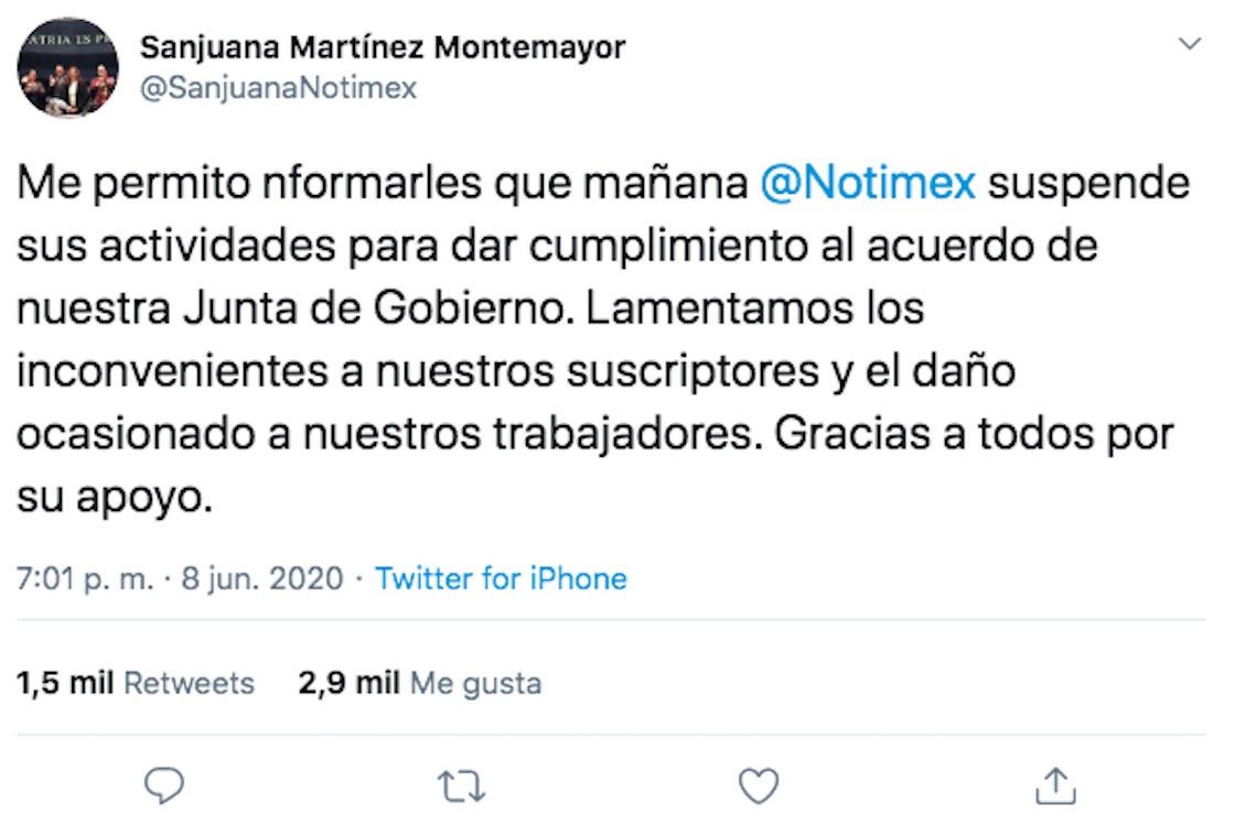 notimex-suspension-actividades-sanjuana-martinez