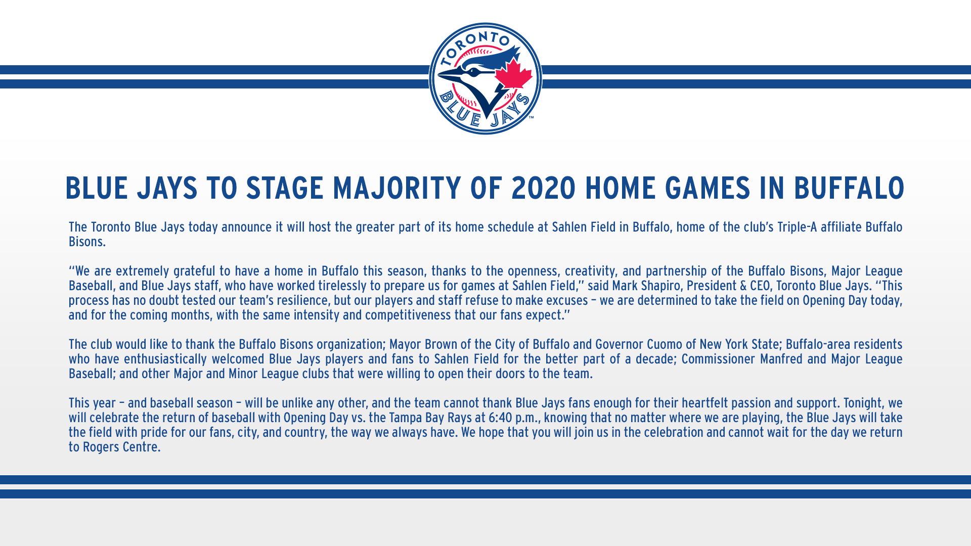 A Buffalo: ¿Por qué los Blue Jays no jugarán la MLB en Toronto?