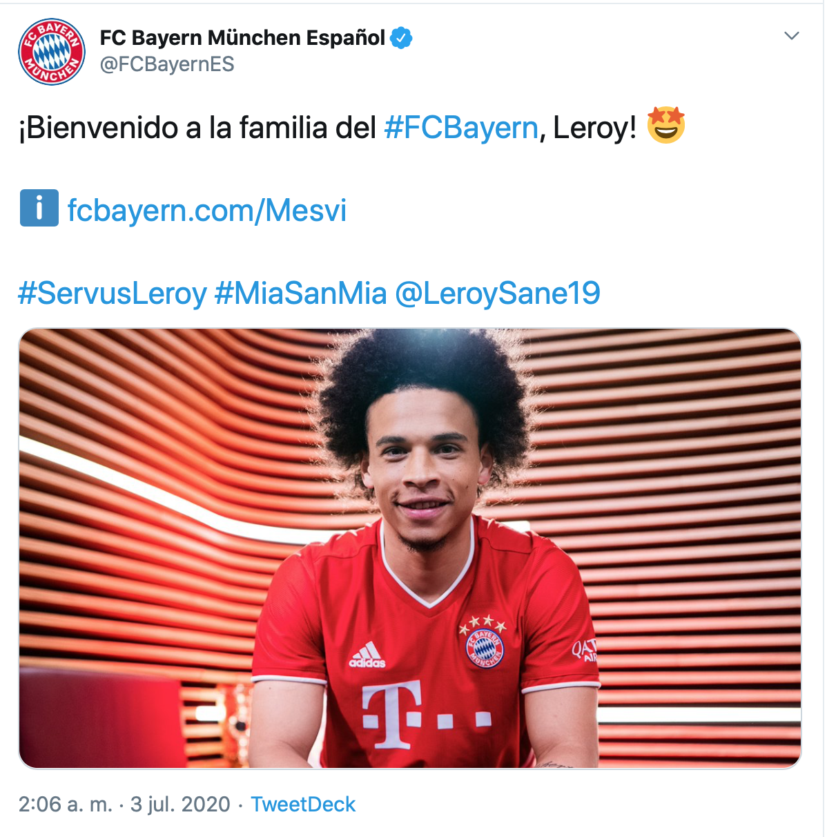 ¡Ya es oficial! Leroy Sané es nuevo jugador del Bayern Múnich