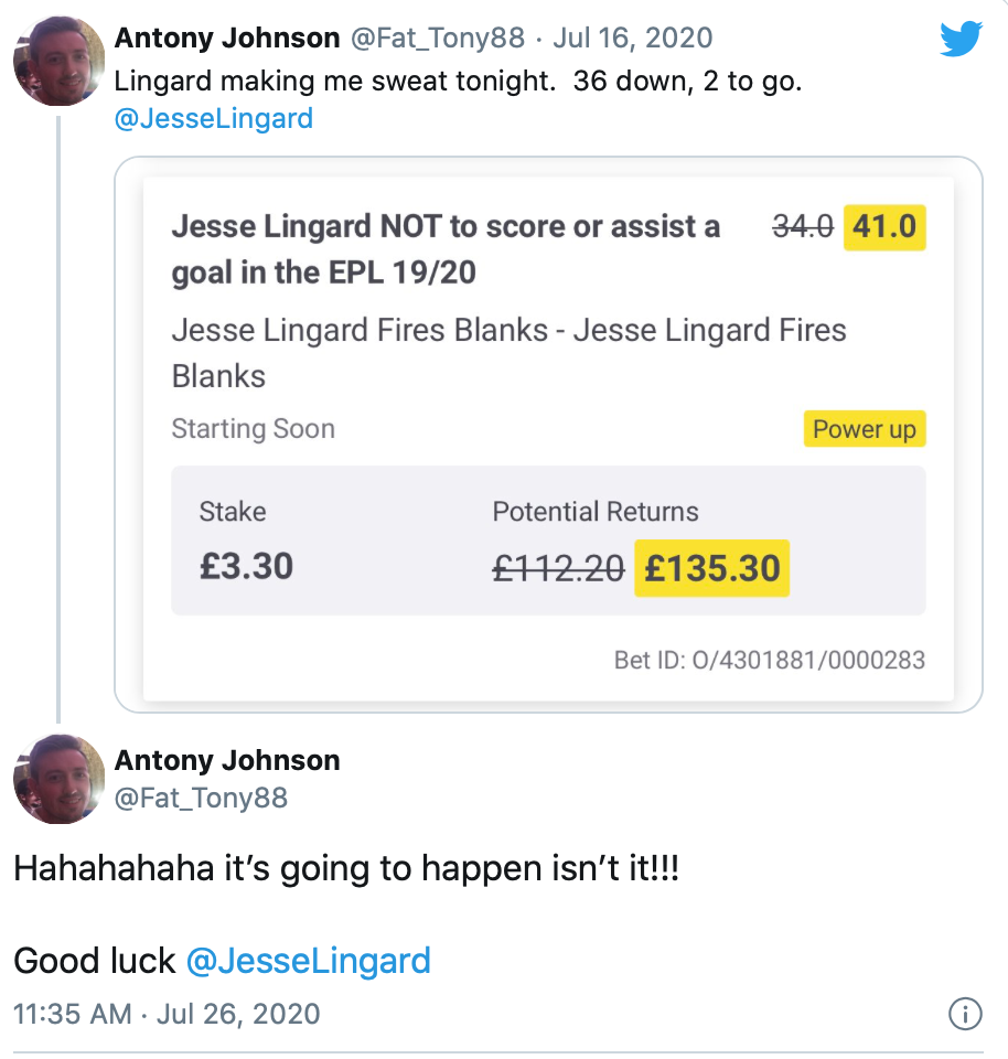 Mala suerte nivel: La historia del hombre que perdió 670 libras por el gol de Jesse Lingard al Leicester City