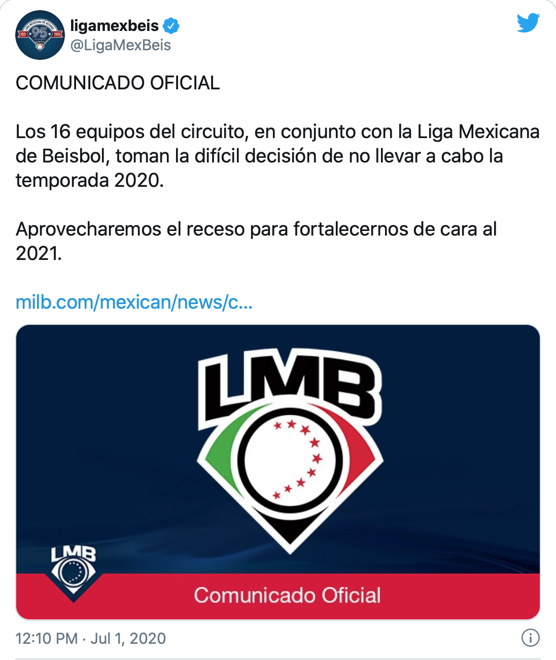 ¡Uno menos! Liga Mexicana de Béisbol canceló su temporada por coronavirus