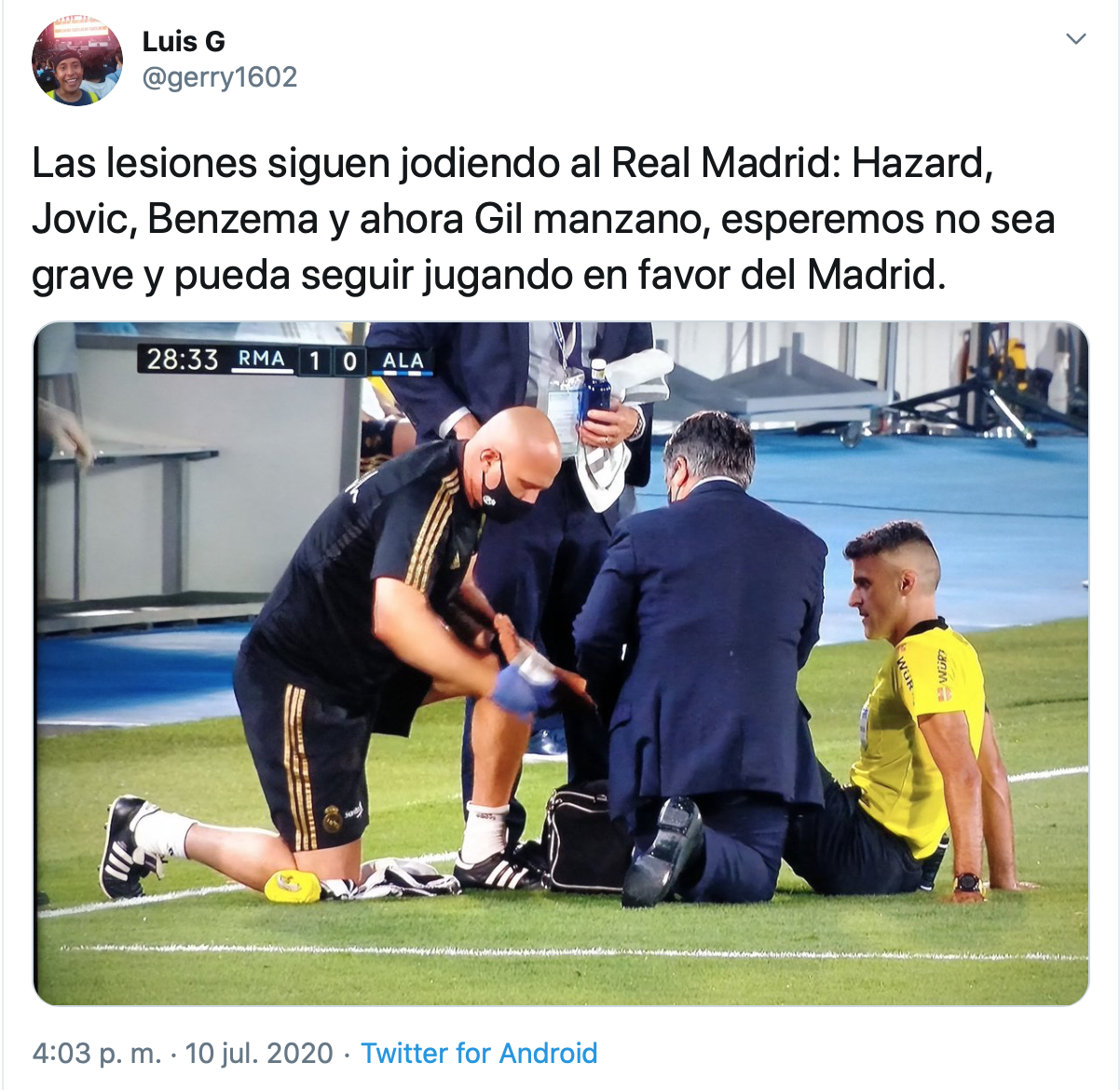 Twitter explotó ante la lesión de Gil Manzano el "jugador 12" del Real Madrid