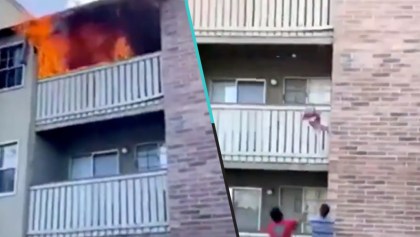 El ex receptor de fútbol americano atrapa a un niño arrojado desde un edificio en llamas