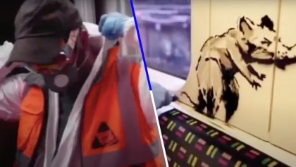 Banksy en acción: Video muestra a Banksy haciendo arte en el metro de Londres