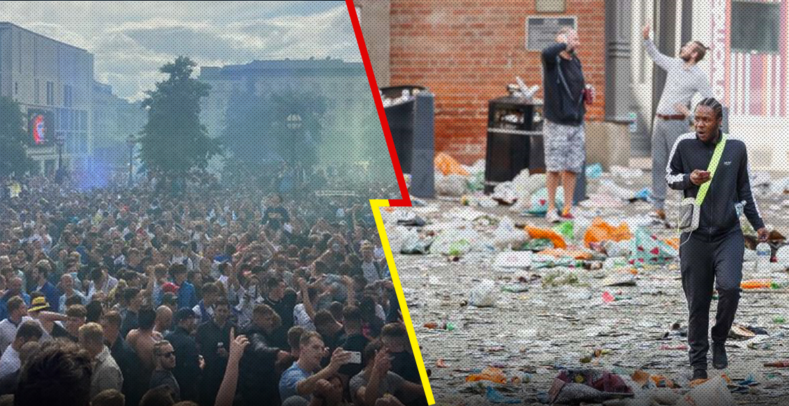 Un basurero: Así lucen las calles tras los festejos de los aficionados del Leeds United